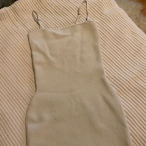Aritzia Beige Ribbed Mini Dress